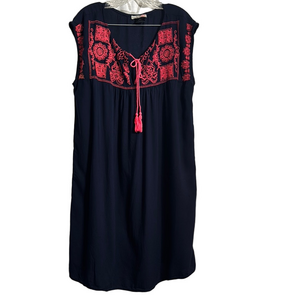 Love Squared Navy Blue Dress with Pink Embroidery